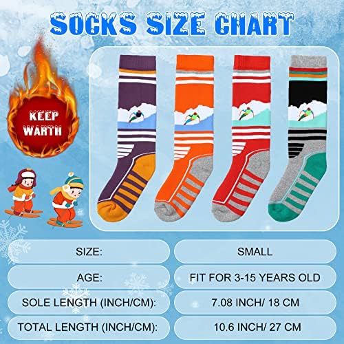 4 Чифта Детски Ски Чорапи, Зимни Чорапи с дълъг Коляното, Чорапи за Ски, Сноуборд, Кънки за Момчета и Момичета,