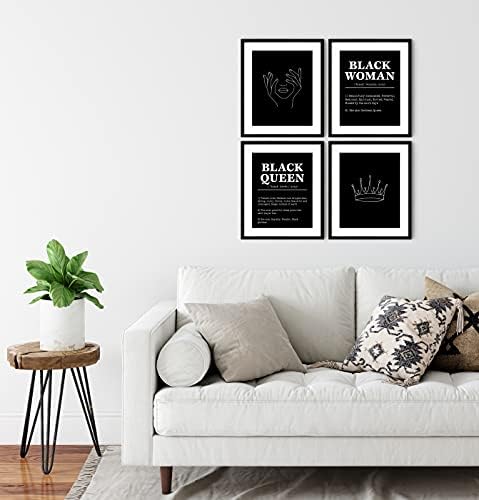 HUYAW Модерна Минималистичная Линия, Черна Кралица, Жена, Афроамериканская Короната, Щампи върху стената, Комплект от 4 Вдъхновяващи Плакати, Подаръци за черни жени, д