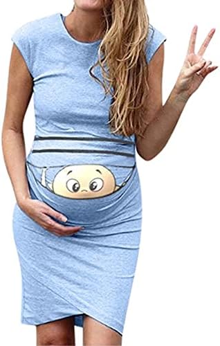 Wenini-секси лятна рокля за бременни без ръкави, с кръгло деколте и сладък принтом, рокля на бретелях за бременни,