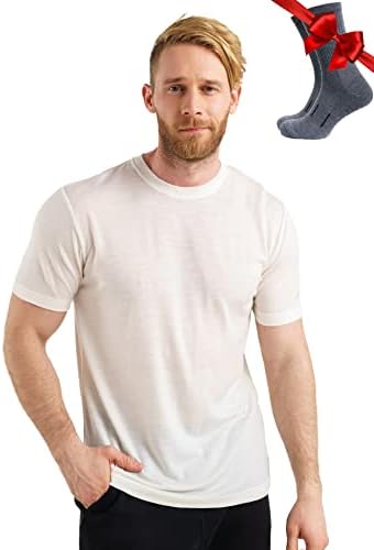 Меринос.мъжка тениска Tech от Мериносова вълна - Майк от органична вълна, Мериносова, Лесен Основен Слой + Туристически вълнени чорапи