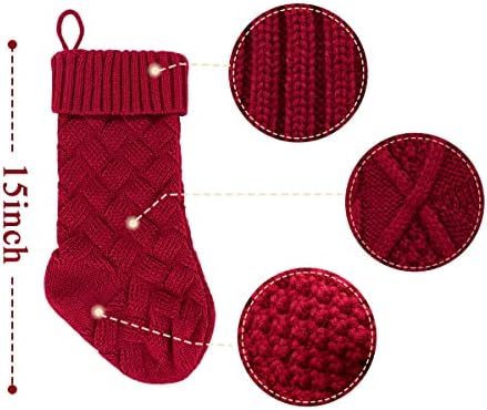 Коледни Чорапи LimBridge, 6 Опаковки, 15 инча, Малък Размер, Възли Коледни Чорапи в селски стил, персонални
