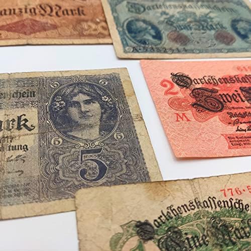 Колекция на Германската империя времето на Първата световна война - 7 банкноти, издадени от 1914 до 1918 година.