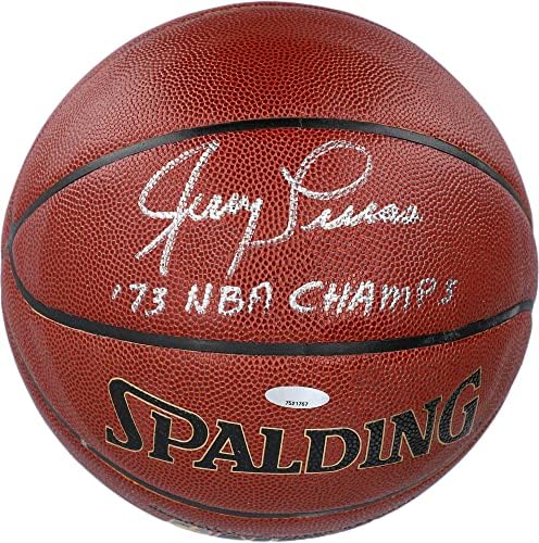 Баскетболни топки Джери Лукас Ню Йорк Никс за Сполдинга на закрито и на открито с надпис 73 шампион на НБА - Три звезди - Баскетболни топки с автографи