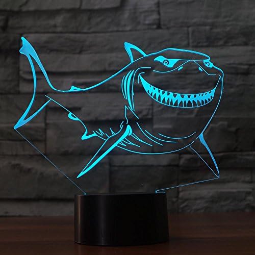 Jinnwell 3D Акула Риба Нощно Лампа Илюзията за нощна светлина В 7 Цвята което променя Сензорен Прекъсвач Тенис