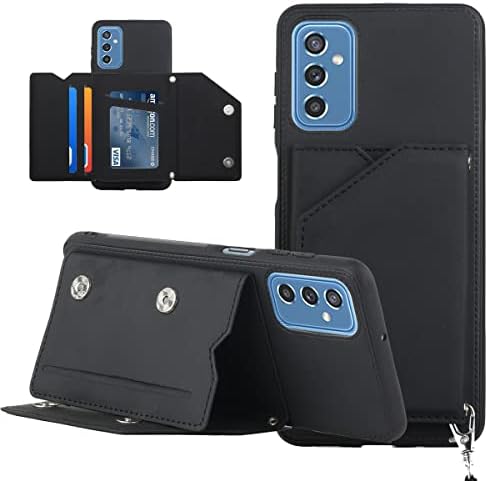 CCSmall за Samsung Galaxy M52 5G Чанта-портфейл от Здрава изкуствена кожа с Магнитна закопчалка, Поставка с Каишка на китката, Джоб за кредитни карти, устойчив на удари калъф за S