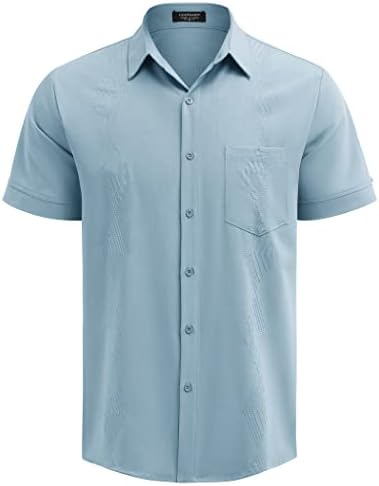 COOFANDY Мъжки Кубинска Риза Guayabera С Къс ръкав, Ризи с копчета, всеки ден на Летни Плажни Върховете