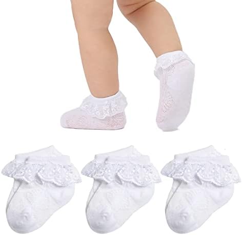 Дантелени Чорапи Mini Angel за Малки Момичета, Чорапи с Двойни/Уши, Дантелени Чорапи с Волани и Рюшами за бебета