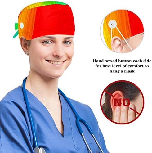 Дамски шапки, Работни yoyoAmoy Beautiful Sunset с Бутони и тренировъчната лента, Регулируем хирургична шапчица
