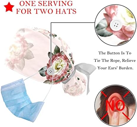 2 опаковки скраб за жени, шапка с бутони, регулируема еластична вратовръзка обратно каски череп слънчоглед сърцето любов bouffant хирургична капак