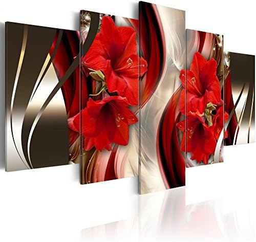 Въведете Платно Стенно Изкуство Червен Цветен Принт Живопис Модерна Съвременна Живопис Начало Декор Червено Цвете 5 Панели е Много Голям HD Giclée Произведения на изк