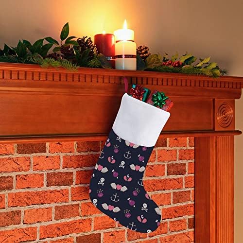 Коледни Чорапи със Сърца и Котви, Чанта за Коледни Чорапи, Домашен, Семеен Коледен Декор