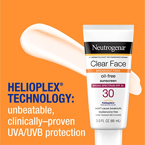 Течен Слънцезащитни продукти Neutrogena Clear Face за склонна към акне кожа, Слънцезащитен лосион с широк спектър