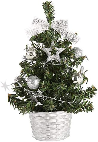 Ochine 1-подножието Мини-Настолна Коледно дърво с украса, 12-Инчов Бяла Изкуствена Коледна елха за вашия офис,
