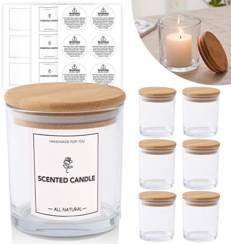 Relatern 6-Pack Банки за свещи обем 8 унции за производство на Свещи - Стъклени Съдове за свещи с бамбукови