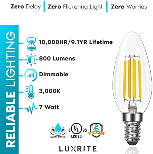 Led Лампи LUXRITE в 24-те канделябрах, което е еквивалента на 100 W, 800 Лумена, мек бял цвят 3000 До 7 W, Лампи