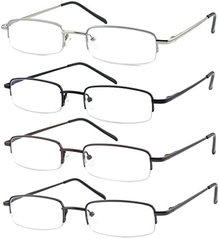 LOVIVY 4 опаковки очила за четене в метална рамка, ридеры за мъже и жени, сини светозащитные очила с кутия пролетта