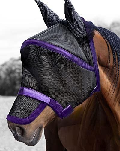 Маска Harrison Howard Maskology Supreme Horse Fly Mask Със Звездна защита от uv със свалящ се капак за носа Добре Приета маска 2-в-1 Purple M Cob