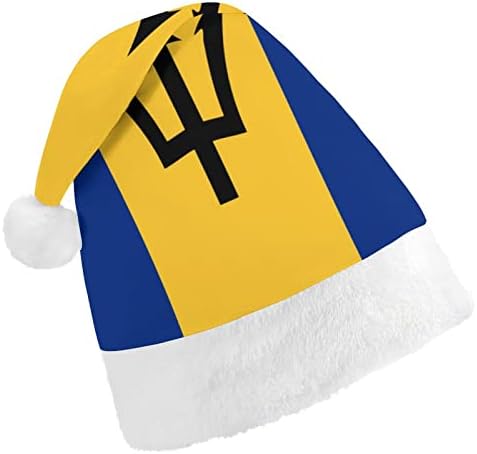 Коледна шапка с флага на Барбадос и Мек плюшен шапка на Дядо Коледа Забавна шапчица за коледно новогодишната партита