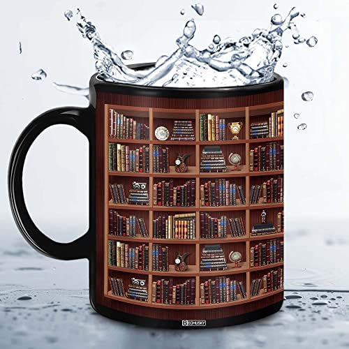 Чаша за една етажерка BECHUSKY Library - Кафеена Чаша за книгата любители - Чаша Библиотекар, Кафеена Чаша за книги, Чаша за книжния клуб, Чаша за bookworms, Подаръци за читателит