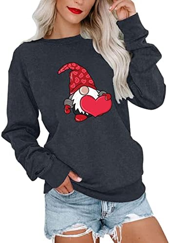 Дамски Пуловери-Пуловери, Блузи С Принтом във формата на Сърца Джуджета, Свободните Пуловери с кръгло деколте