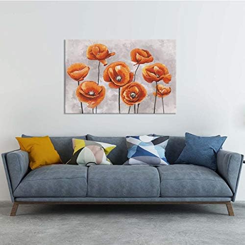 Zlove Голям Абстрактен Цвете Платно Стенно Изкуство Оранжеви Маки Цвете Маслената Живопис за Хола Спални Начало