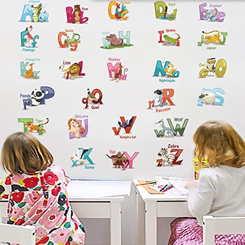 Цветни Стикери за Стена с Азбука Животни ABC, Отклеивающиеся Подвижни Букви, Стикери за Стена за Детска Спални, Декор за Класната Стая