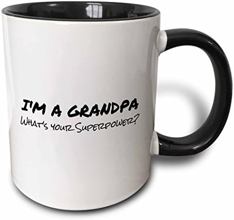 3dRose Аз съм Дядо-каква е твоята Суперспособность-Забавен подарък за дядо си, Двуцветен чаша, 11 грама, черна