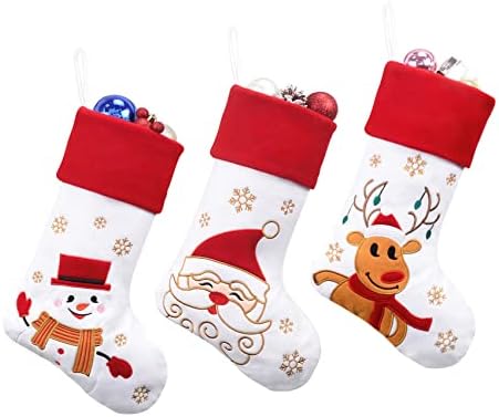 Коледни Чорапи CARAKNOTS, 3 опаковки, Червени и бели Коледни Чорапи, за семейства, деца, Дядо коледа, Снежен