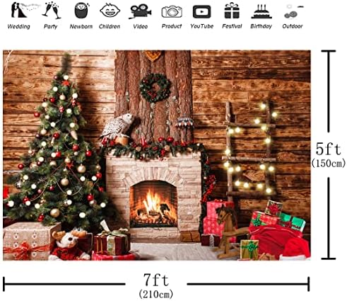 Апертурный Коледен Фон за Камина 7x5 фута, дюшеме в Селски Навес, Подаръци, Коледна Елха, Бор Венец, на Фона