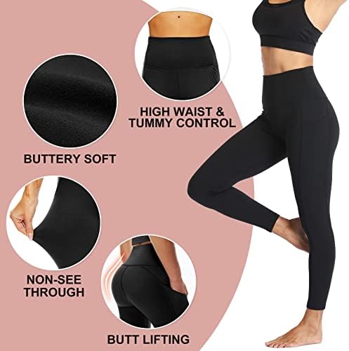 4 Опаковки Леггинсов за жени - Меки Непрозрачни Черни Панталони за йога с контрол на корема с висока талия за
