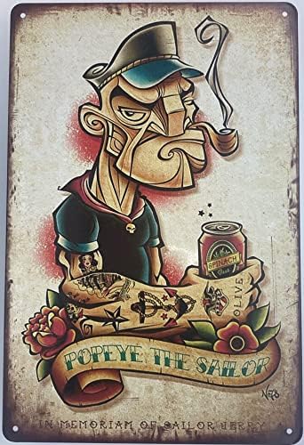 Лидице Табелка с Надпис Бара | Метален Плакат За Декор на стени| Карикатура Попай мореплавателят 8 x 12 см.