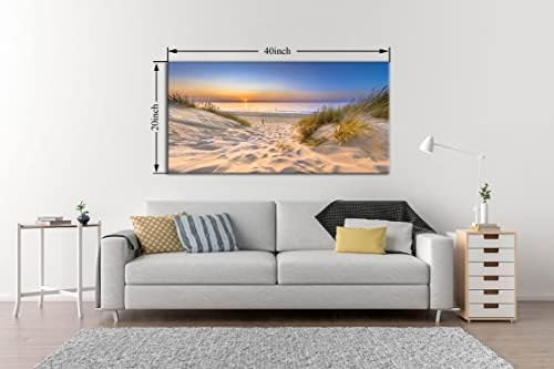 Плажна Стенно Изкуство за Баня - Залез на слънце Платно Стенен Декор Пясък Морски Пейзаж Картини за Спални
