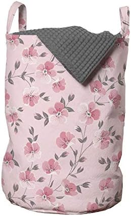 Чанта за дрехи Ambesonne с цветен модел, Дизайн на Букети от Цветни Венчелистчета Linum в Пастелни тонове, за Градинарство, Кошница за дрехи с дръжки, закрывающаяся на шнур