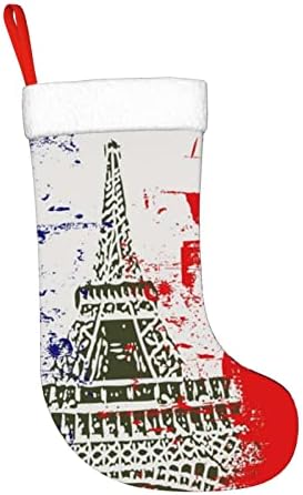QG ZZX Коледни Чорапи с Френски Флаг, Коледни Чорапи, Окачен Чорап за Камина, 18 Инча, Празнична Украса