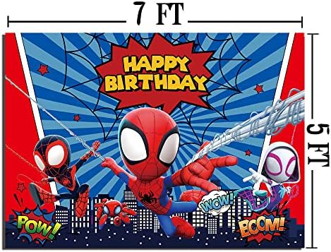 7x5ft Cartoony Червено-Синьо Райе Супергерой, Градски Пейзажи, Фотофон за Деца, Тематичен Декор за Парти в чест