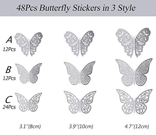 48 бр. Бижута с пеперуди, Творчески 3D Стикери за стена|Метална Художествена Стикер, направи си сам/Ръчна изработка/Подвижни/,