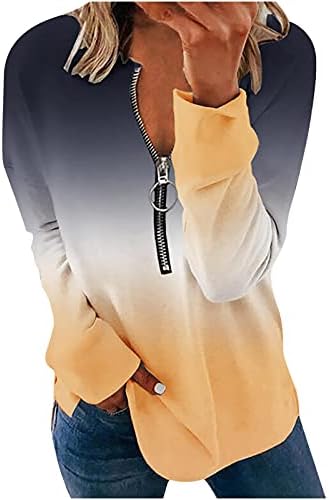 Дамски Блузи с дълъг ръкав и цип 1/2, с Цветен Блок, Свитшоты, Пуловер-Туника с шал яка подпора, Върхове за носене с Гамаши