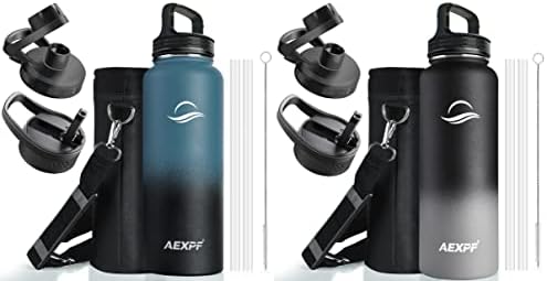Случайна Бутилка за вода AEXPF обем 40 грама, Вакуумни Спортна бутилка за вода от Неръждаема стомана с 3 Капаци,