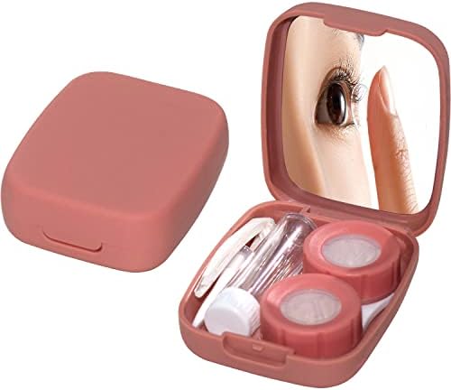 Fsunthmass [Опаковка от 2] Преносим Калъф за контактни лещи, Розово Търкане с Огледало, Розово Херметически