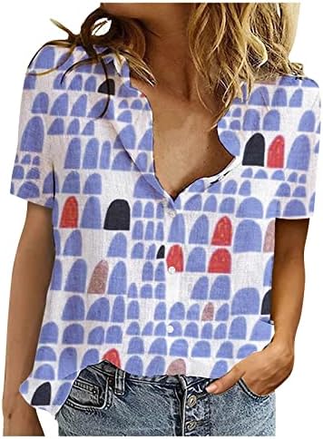 Дамски Сладки Тениски с копчета, Летни Ежедневни Хавайски ризи Свободно Намаляване с V-образно деколте и Ревери,