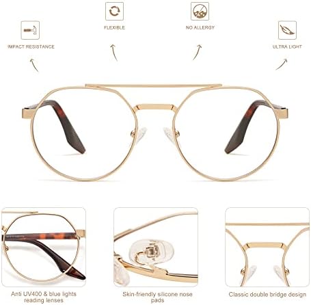 AMOMOMA Ретро Кръгли Метални Очила за Четене с Блокиране на Синя Светлина за Жените и Мъжете, Реколта Компютърни
