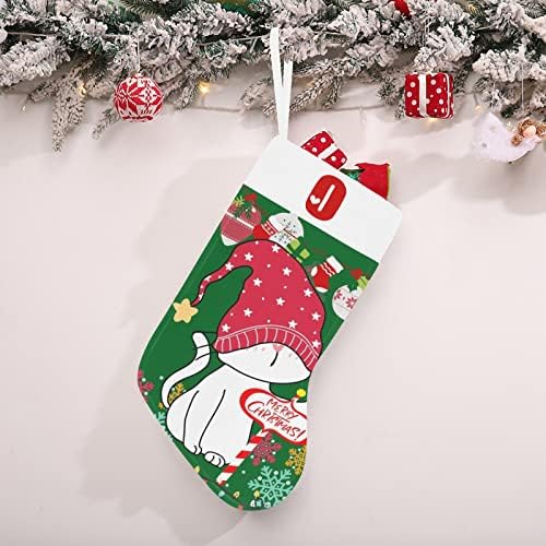 Коледни Чорапи с монограм Santa Котка с Буквата O и Сърце с Размер 18 инча Зелено-Бял цвят