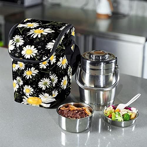 Дамски Чанта за обяд GUEROTKR, Кутия за Обяд за мъже, Мъжки Кутия за Обяд, черен модел на цветето хризантема