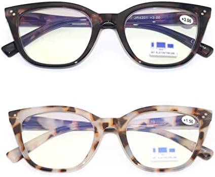Очила за четене JORCENSEY Котешко око, дамски модни ридеры със синя подсветка, 2 двойки + 1,75