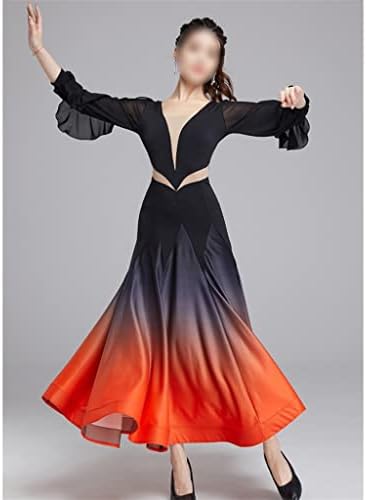 JKUYWX Женствена Рокля за балните танци, Женствена рокля за латино танци с V-образно деколте, Танго, Валс, Фокстрот, Облекла за танци (Цвят: D, Размер: Код M)
