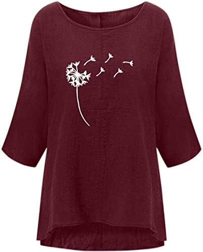 Дамски Модни Свободна Тениска с кръгло деколте и 3/4 ръкав с принтом, Пуловери, Блузи, Ежедневни Леки Блузи,