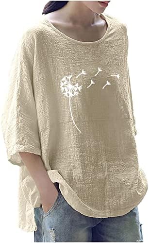 Дамски Модни Свободна Тениска с кръгло деколте и 3/4 ръкав с принтом, Пуловери, Блузи, Ежедневни Леки Блузи,