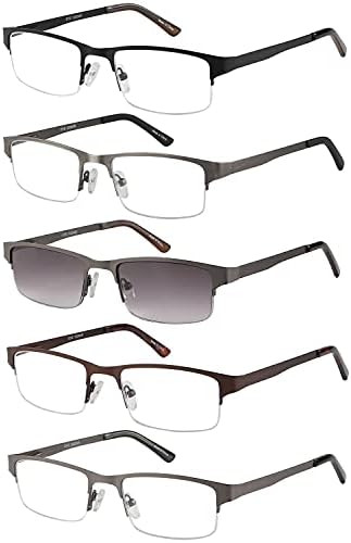 EYECEDAR Метални Очила за четене в Полурамке Мъжки, на 5 групи Пролетта линии, Материали от Неръждаема Стомана,