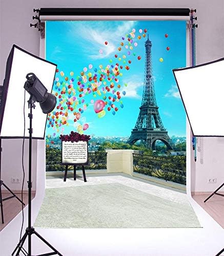8x10ft Известната Забележителност на Франция Париж Фон за парти Цветни балони Сцена Айфеловата кула Синьо Небе