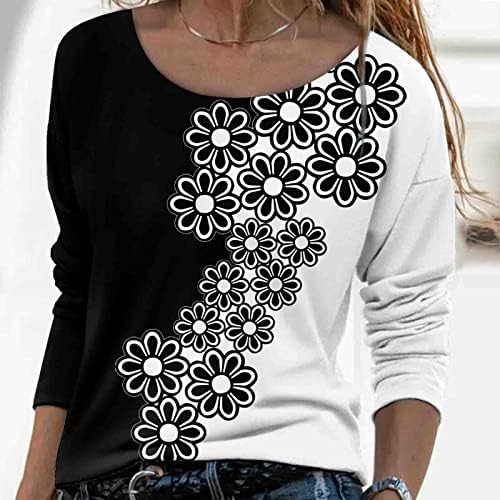 NOKMOPO Есенни ризи за жени, дамски ежедневни модерен удобен пуловер с дълъг ръкав и кръгло деколте и принтом